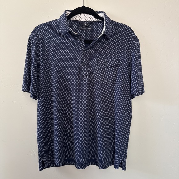Hart Schaffner Marx Polo Golf Shirt Mens Med Blue Geometric AOP HartSoft Cotton - Picture 1 of 8